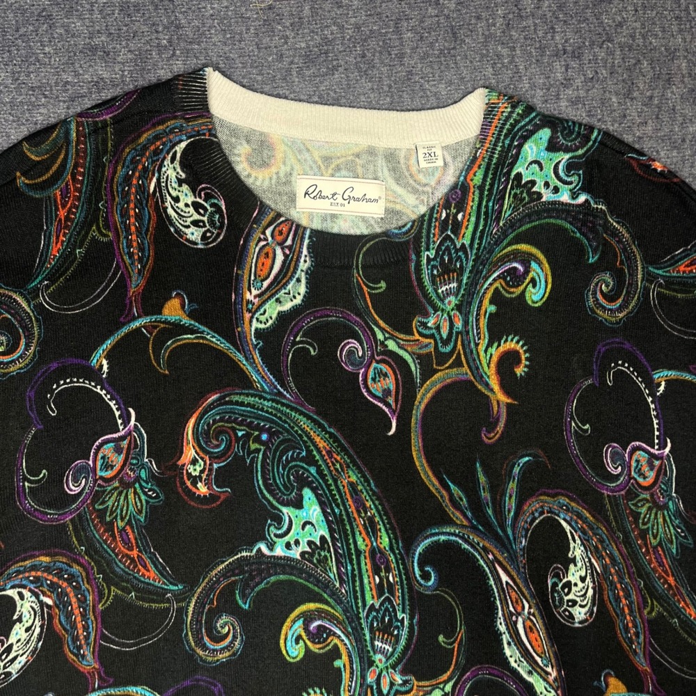 Robert Graham Mens 2XL Bluto Paisley Cotton Crewneck Sweater Classic Fit